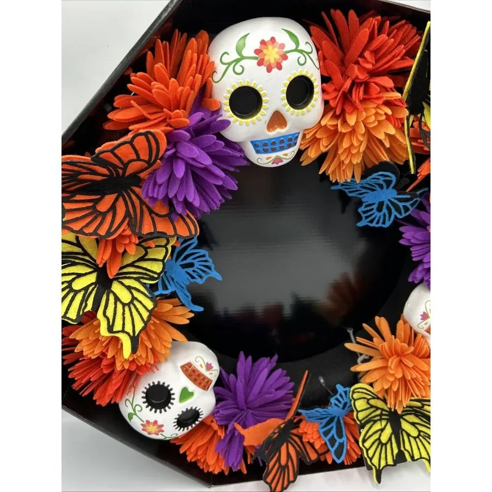 Spooky Village Day Of The‎ Dead Colorful Wreath NEW